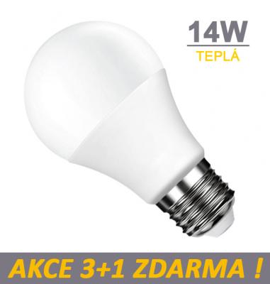 LED žárovka 14W SMD2835 1100lm E27  TEPLÁ, 3+1 Zdarma