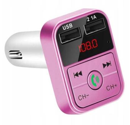FM Transmiter Adaptér Bluetooth 5.0 vysílač 2xUSB MicroSD Růžový