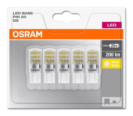 5PAK LED žárovka LED G9 corn 1,9W = 20W 200lm 2700K Teplá 300° OSRAM