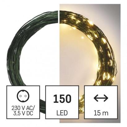 Emos LED vánoční nano řetěz zelený, 15 m, venkovní i vnitřní, teplá bílá, časovač D3AW05
