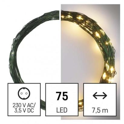 Emos LED vánoční nano řetěz zelený, 7,5 m, venkovní i vnitřní, teplá bílá, časovač D3AW04