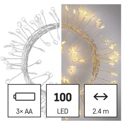 Emos LED vánoční nano řetěz – ježek, 2,4 m, 3x AA, vnitřní, teplá bílá, časovač D3FW01
