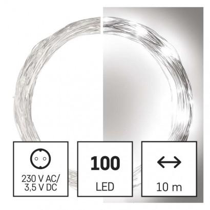 Emos LED vánoční nano řetěz stříbrný, 10 m, venkovní i vnitřní, studená bílá, časovač D3AC01