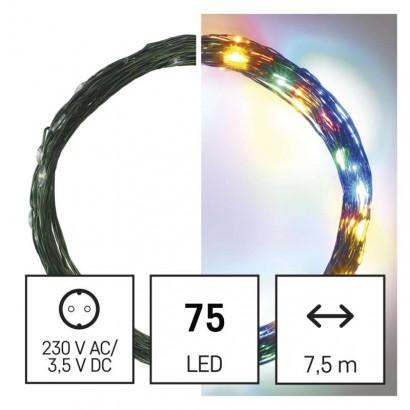 Emos LED vánoční nano řetěz zelený, 7,5 m, venkovní i vnitřní, multicolor, časovač D3AM02