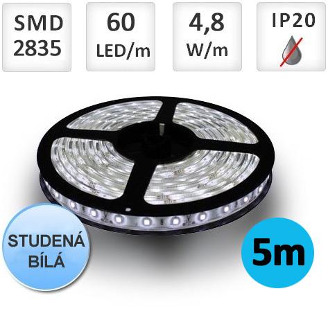 LED21 LED pásek 5m 4,8W/m 60ks/m 2835 Studená bílá