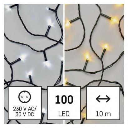 Emos LED vánoční řetěz 2v1, 10 m, venkovní i vnitřní, Teplá bílá/Studená bílá bílá, programy D4AL05