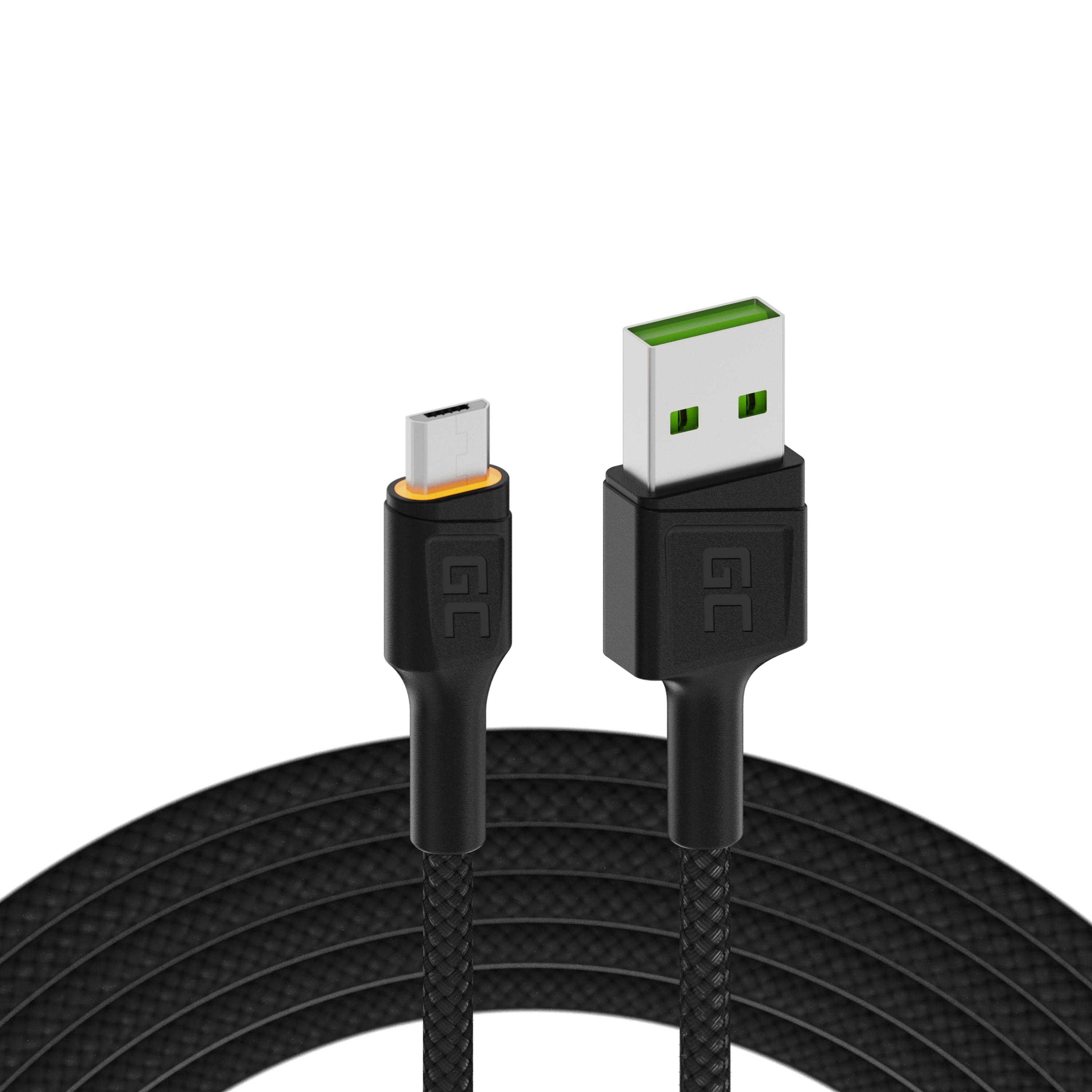 Green Cell kabel Ray USB-A - microUSB Orange LED 200cm s support pro Ultra Charge QC3.0 rychlo nabíjení KABGC11