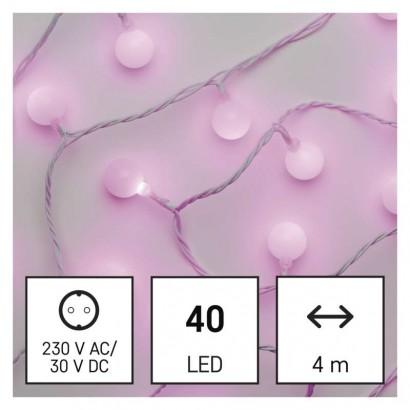 Emos LED světelný cherry řetěz – kuličky 2,5 cm, 4 m, venkovní i vnitřní, růžová, časovač D5AP01