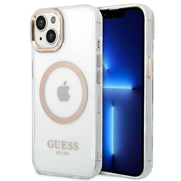 Pouzdro Guess Metal Outline MagSafe pro iPhone 14 Plus - zlaté