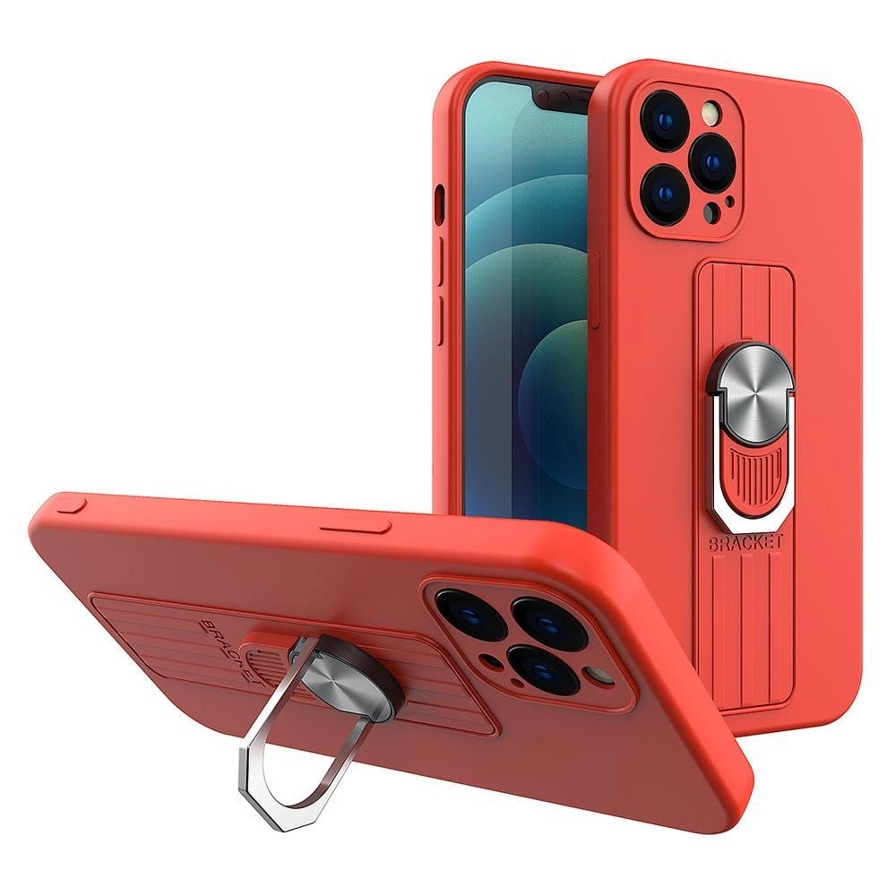 Hurtel Silikonové pouzdro Ring Case s úchytem na prst a stojánkem pro Xiaomi Redmi Note 11 Pro červené