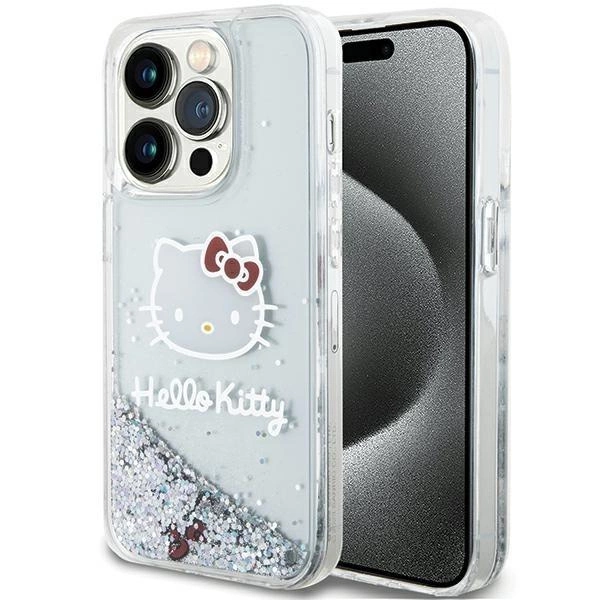 Hello Kitty Liquid Glitter Charms Kitty Head pouzdro pro iPhone 14 Pro - stříbrné