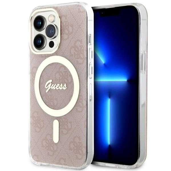 Pouzdro Guess 4G MagSafe pro iPhone 13 Pro / iPhone 13 - růžové