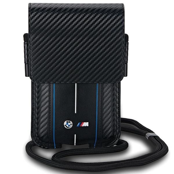 Pouzdro na telefon BMW Carbon & Blue Stripe - černé