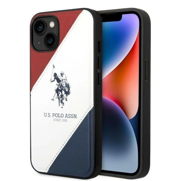 Pouzdro U.S. Polo Assn. Tricolor Embossed pro iPhone 14 Plus - bílé