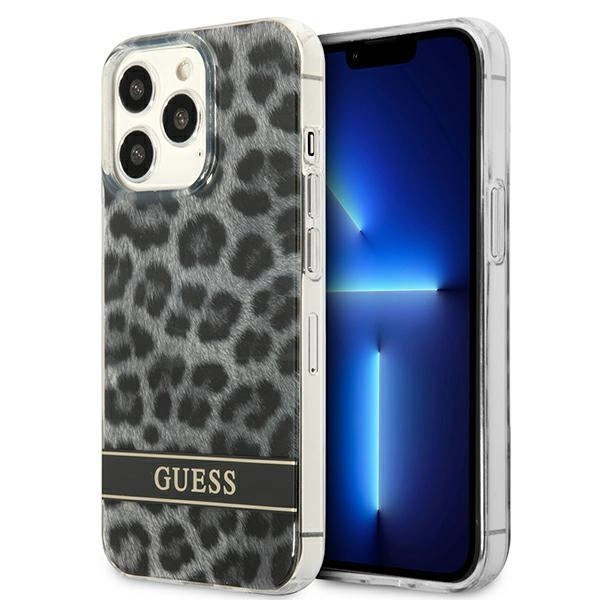 Pouzdro Guess Leopard pro iPhone 13 Pro / iPhone 13 - šedé