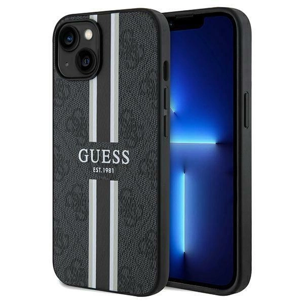 Pouzdro Guess 4G Printed Stripes MagSafe pro iPhone 15 / 14 / 13 - černé