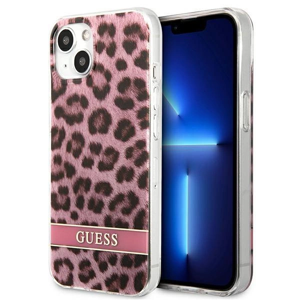 Pouzdro Guess Leopard pro iPhone 13 mini - růžové