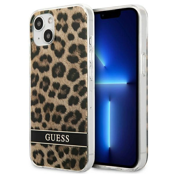Pouzdro Guess Leopard pro iPhone 13 mini - hnědé