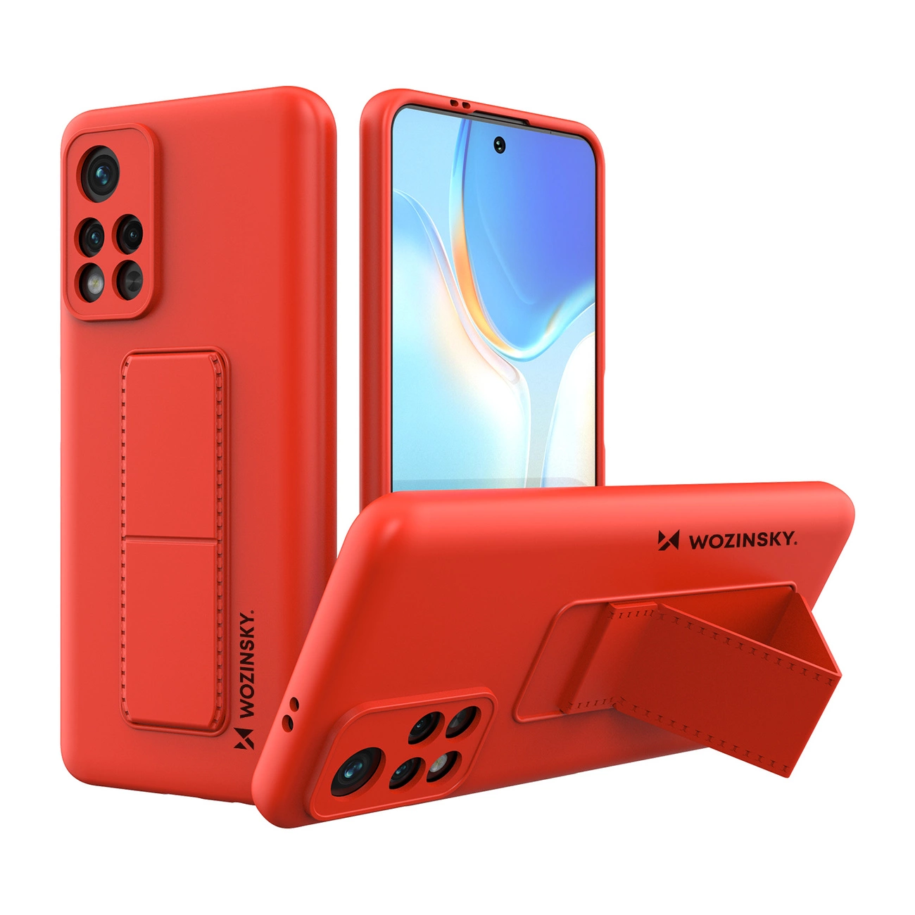 Wozinsky Kickstand Case silikonové pouzdro se stojánkem Xiaomi Poco M4 Pro 5G červené