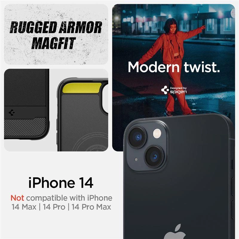 Spigen Rugged Armor Mag pouzdro s MagSafe pro iPhone 14 - matně černé