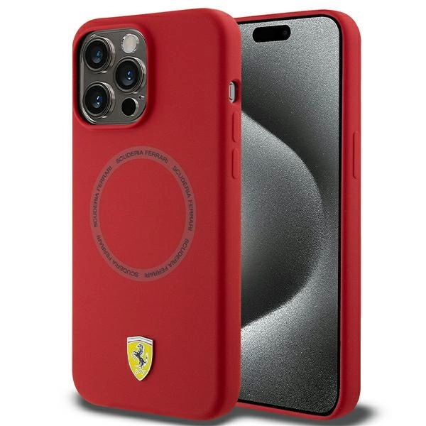 Ferrari Silikonové pouzdro MagSafe s potiskem pro iPhone 15 Pro Max - červené