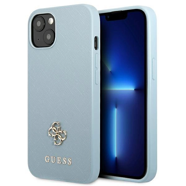 Pouzdro Guess Saffiano 4G Small Metal Logo pro iPhone 13 - modré