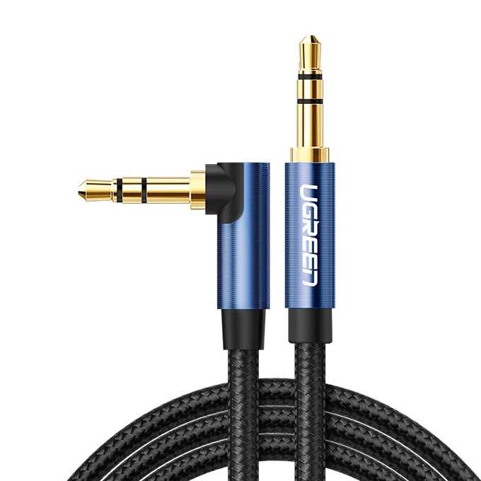 Ugreen úhlový kabel AUX 2 x mini jack 3,5 mm 1m modrý (AV112)