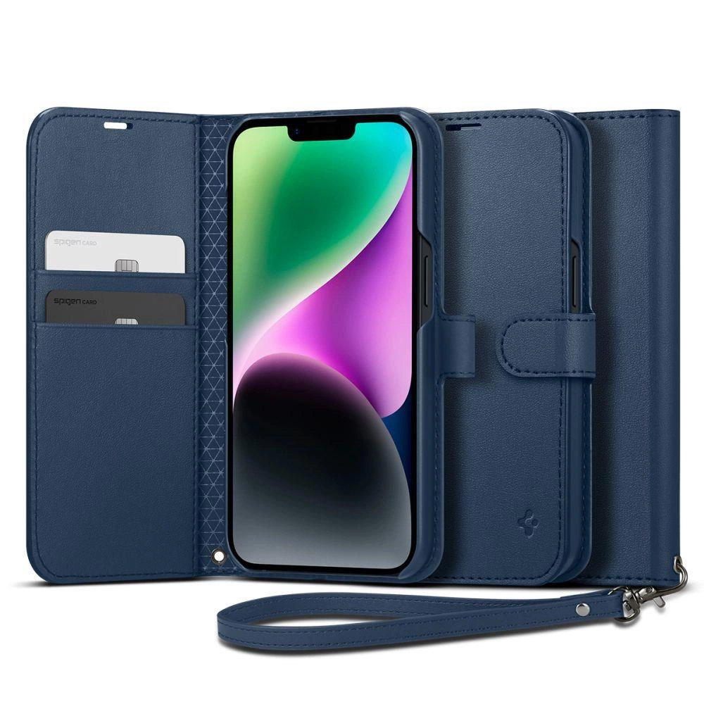 Pouzdro Spigen Wallet S pro iPhone 14 - tmavě modré