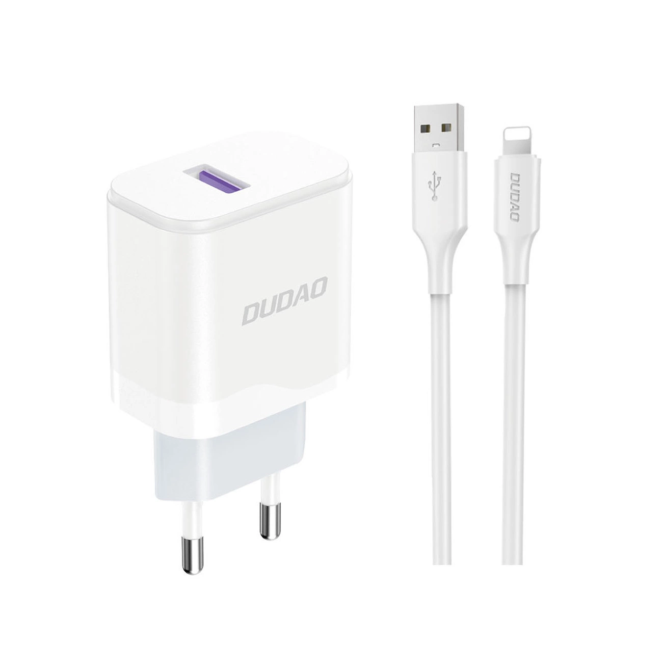 Dudao A20EU USB-A 18W síťová nabíječka - bílá + kabel USB-A - Lightning
