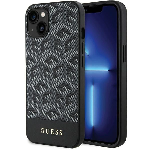 Pouzdro Guess GCube Stripes MagSafe pro iPhone 15 / 14 / 13 - černé
