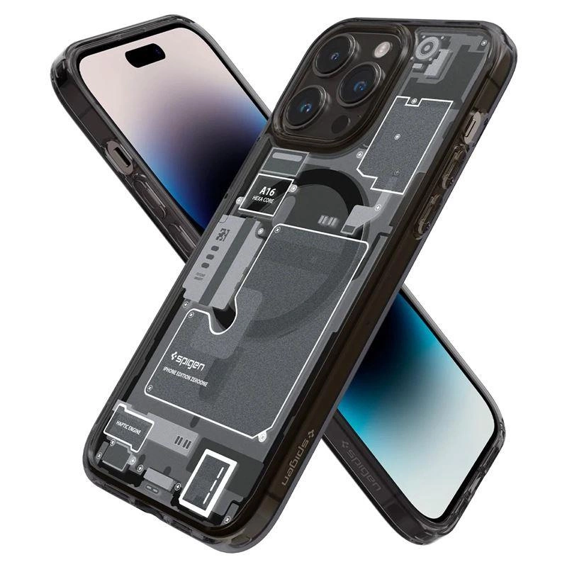 Spigen Ultra Hybrid Mag pouzdro s MagSafe pro iPhone 14 Pro - tmavě šedé (Zero One design)