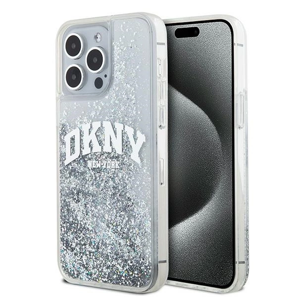 Pouzdro DKNY Liquid Glitter Big Logo pro iPhone 15 Pro - bílé
