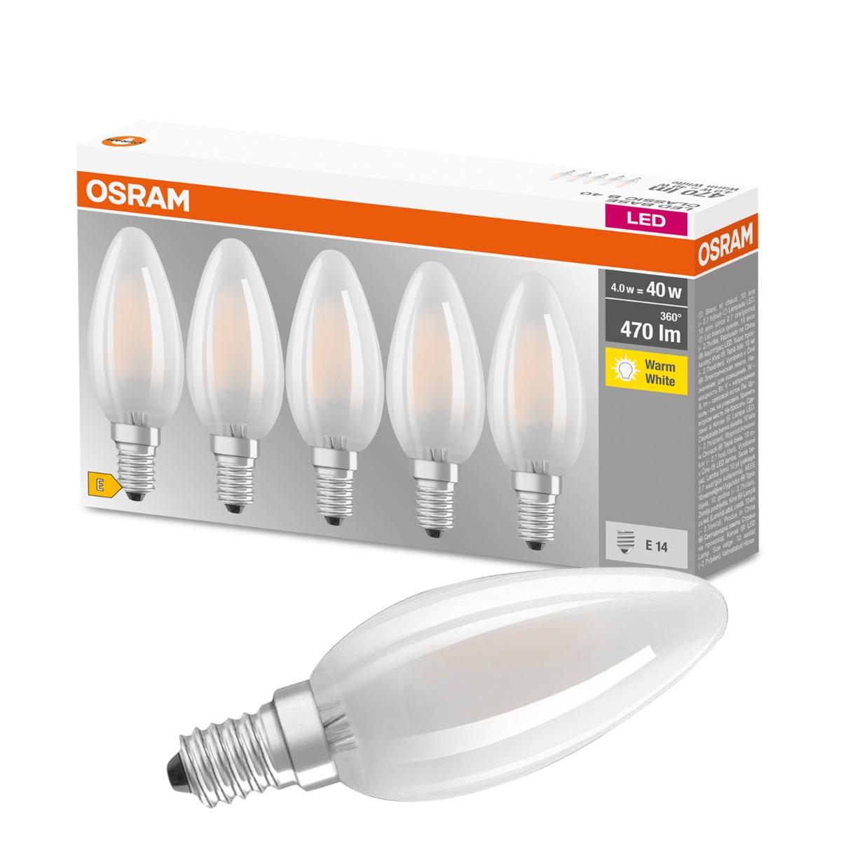 5PAK LED žárovka LED E14 B35 4W = 40W 470lm 2700K Teplá bílá 300° Filament OSRAM OSRLEDW3520