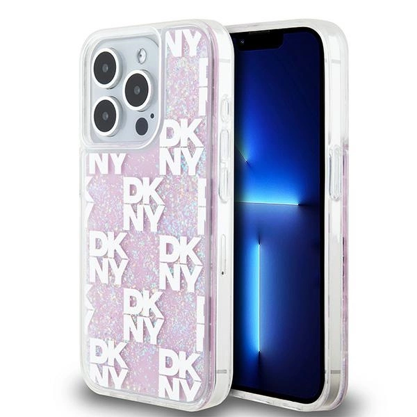 Pouzdro DKNY Liquid Glitter Multilogo pro iPhone 15 Pro - růžové