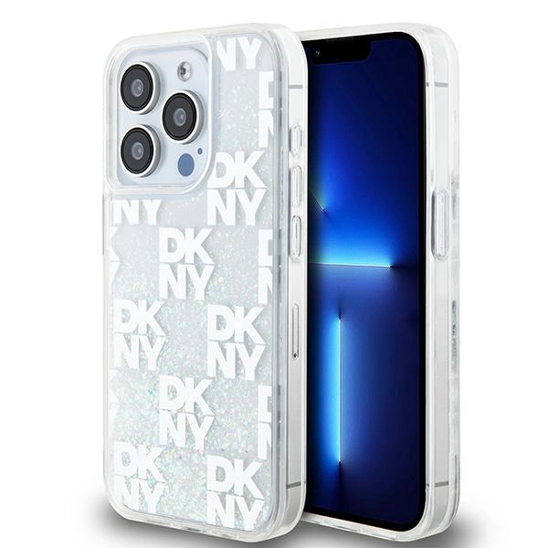 Pouzdro DKNY Liquid Glitter Multilogo pro iPhone 15 Pro - bílé