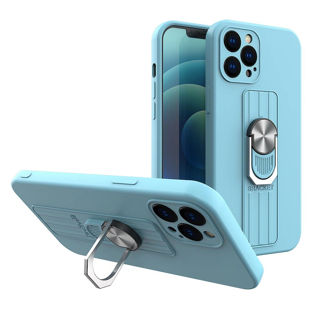 Hurtel Silikonové pouzdro Ring Case s úchytem na prst a stojánkem pro iPhone 11 Pro Max světle modré