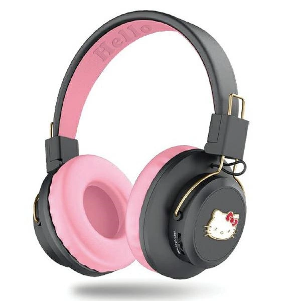 Sluchátka do uší Bluetooth s kovovým logem Hello Kitty - růžová
