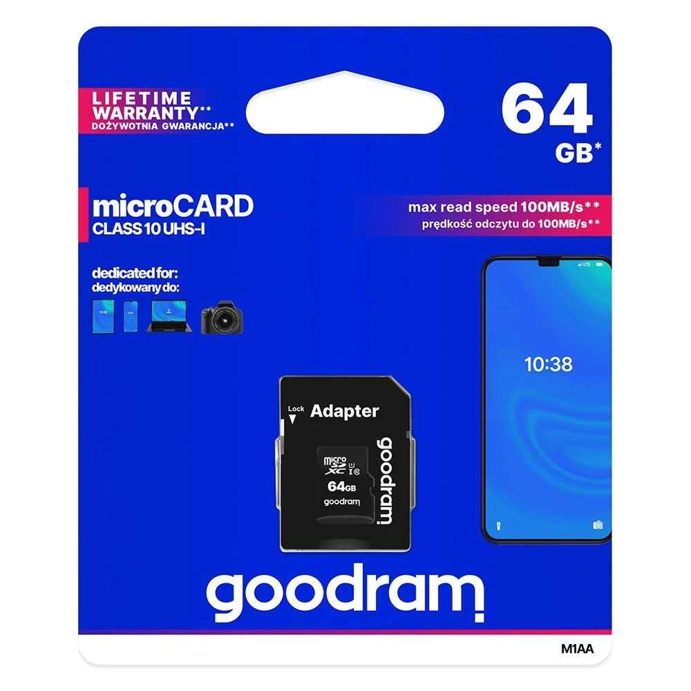 Paměťová karta Goodram Microcard 64 GB micro SD XC UHS-I class 10, SD adaptér (M1AA-0640R12)