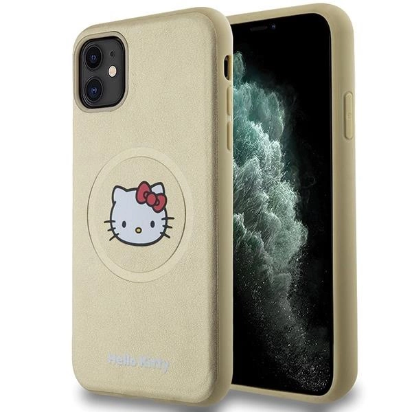 Kožené pouzdro Hello Kitty Kitty Head MagSafe pro iPhone 11 / Xr - zlaté