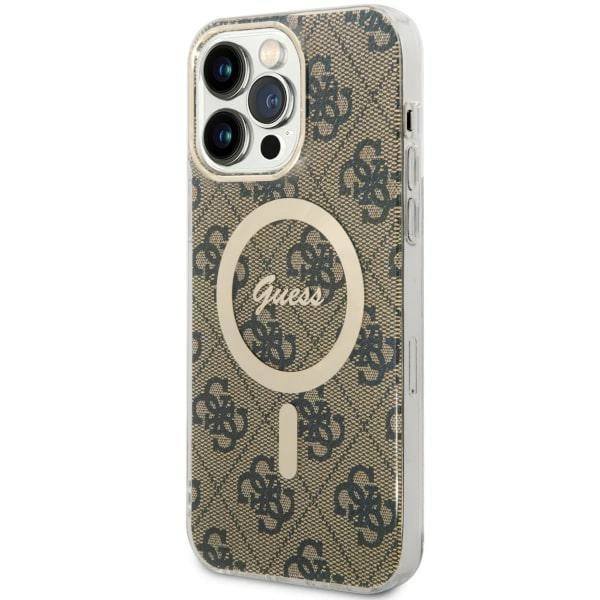 Pouzdro Guess 4G MagSafe pro iPhone 14 Pro Max - hnědé
