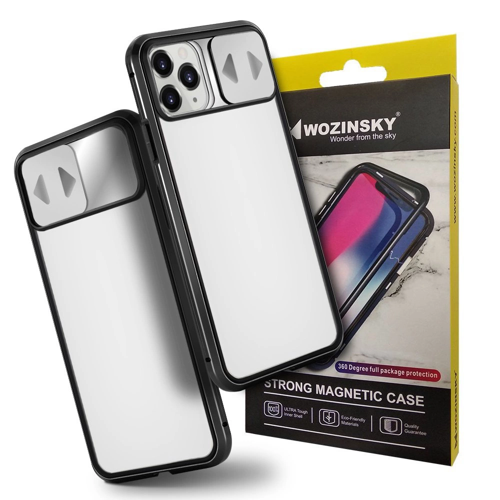 Wozinsky Magnetic Cam Slider Case magnetický 360 celoplošný skleněný kryt kamery telefonu Huawei P40 černý