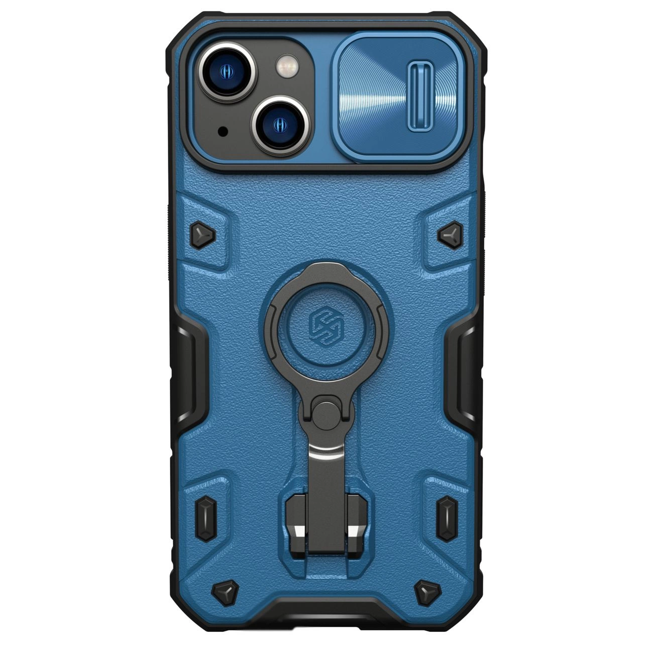 Nillkin CamShield Armor Pro pouzdro iPhone 14 obrněné pouzdro s krycím kroužkem na fotoaparát modré