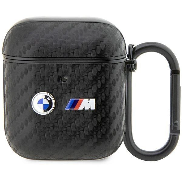 Dvojité kovové pouzdro s logem BMW Carbon pro AirPods 1/2 - černé