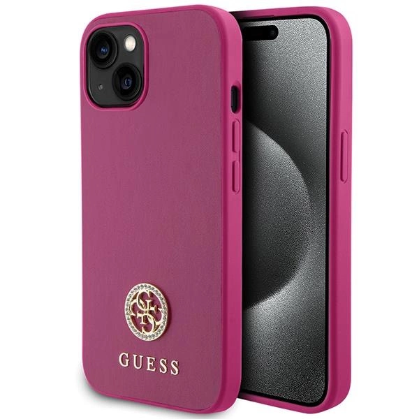 Pouzdro Guess Strass Metal Logo pro iPhone 15 - růžové
