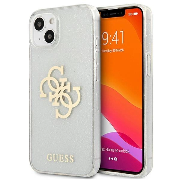 Pouzdro Guess Glitter 4G Big Logo pro iPhone 13 mini - průhledné