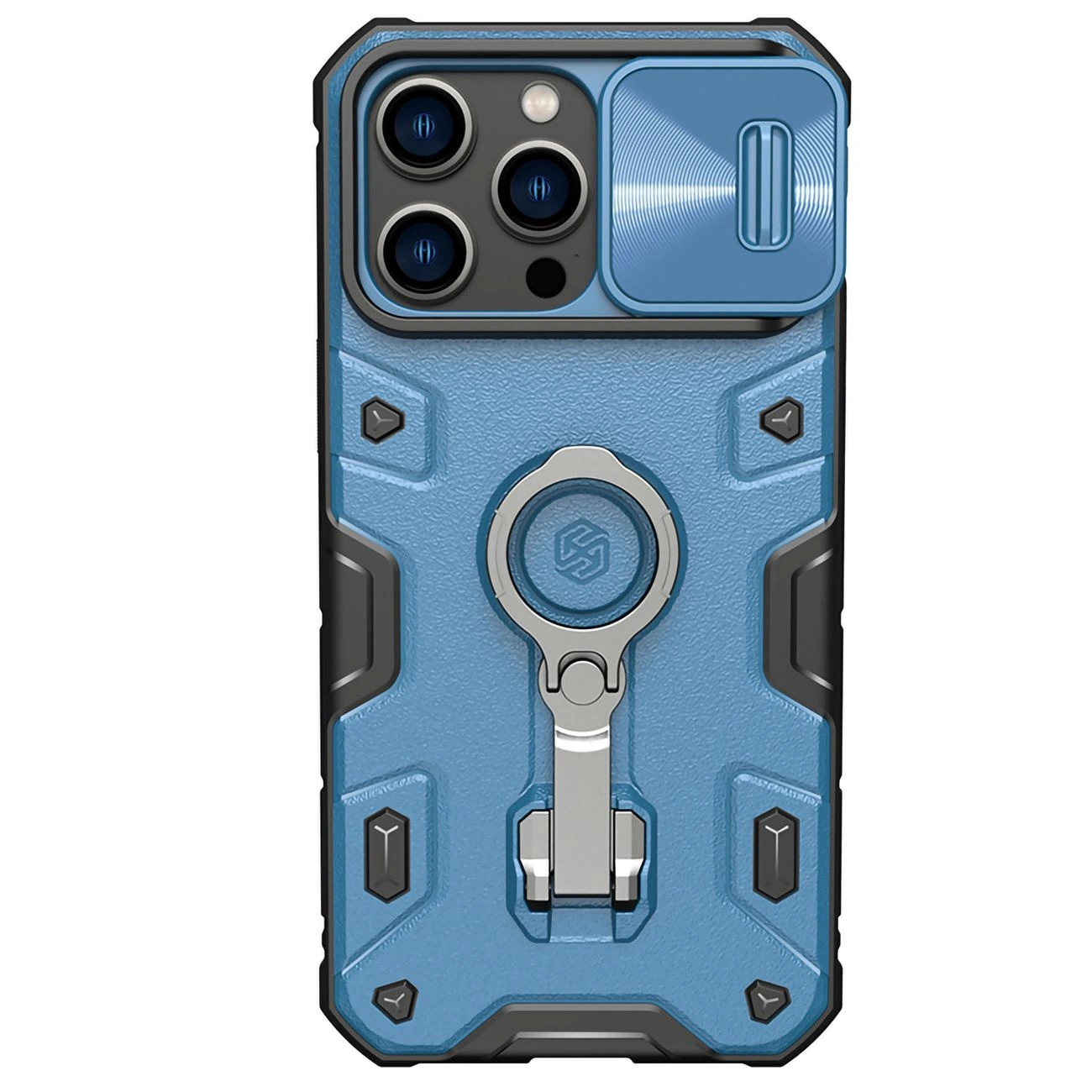Nillkin CamShield Armor Pro pouzdro iPhone 14 Pro Max pancéřové pouzdro s krycím kroužkem na fotoaparát modré
