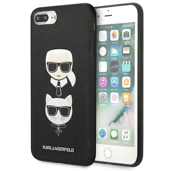 Pouzdro Karl Lagerfeld Saffiano Karl&Choupette Head pro iPhone 7 Plus / iPhone 8 Plus - černé