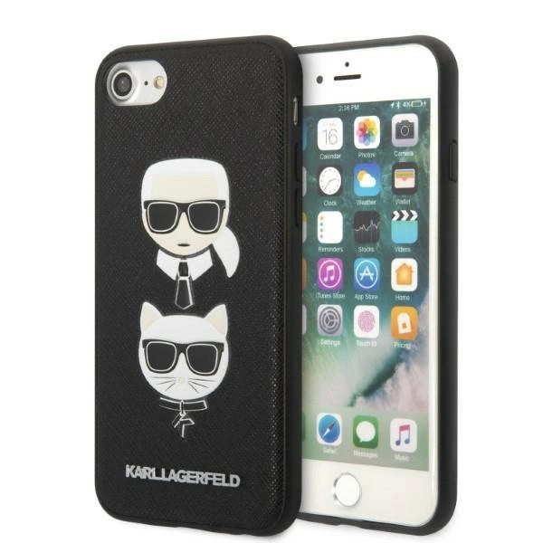 Pouzdro Karl Lagerfeld Saffiano Karl&Choupette Head pro iPhone 7 / 8 / SE 2020 / SE 2022 - černé