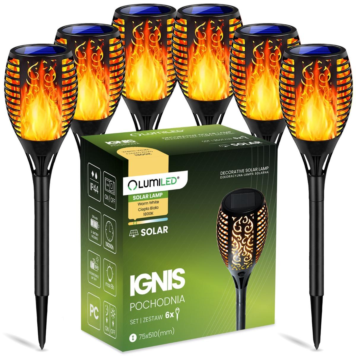 Lumiled Solární zahradní lampa LED IGNIS s efektem plamene 50 cm LUMSOL1025