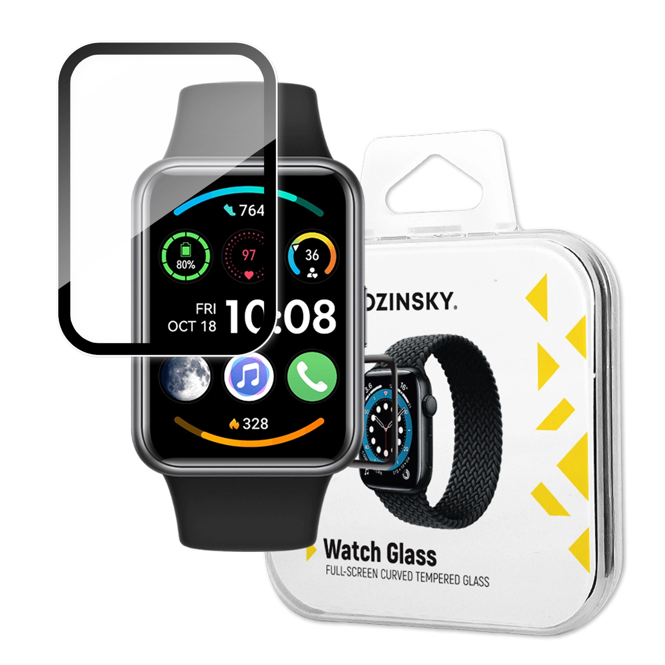 Wozinsky Full Glue Tvrzené sklo pro Huawei Watch Fit 2 9H Celoplošné tvrzené sklo s černým rámečkem